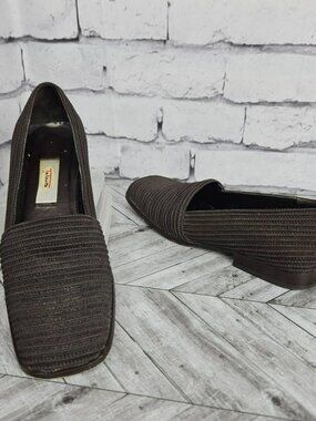 Talbots Womens Brown Leather Sole Textile Slip-On Loafers Size 7 M Square Toe